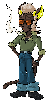 pixel art of ninja. he's standing in mgs:pw era kazuhira miller pose.